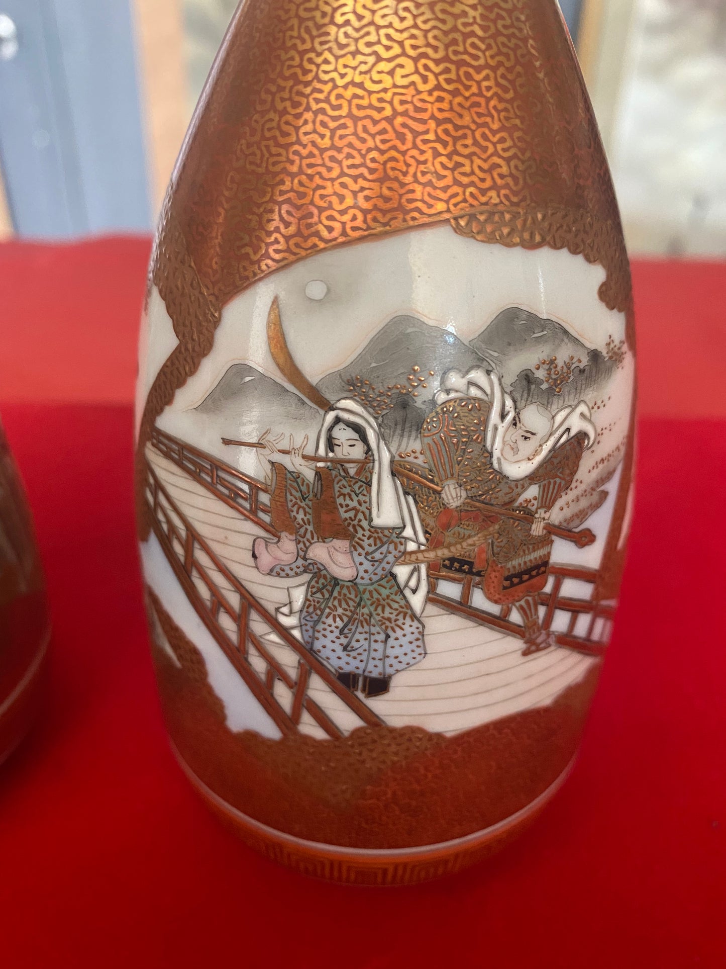 Japanese Pair of Kutani Sake Bottles