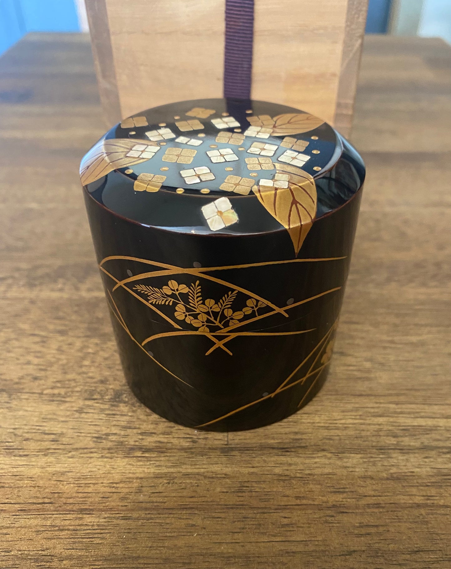 Japanese Traditional Wooden Lacquer Tea Caddy