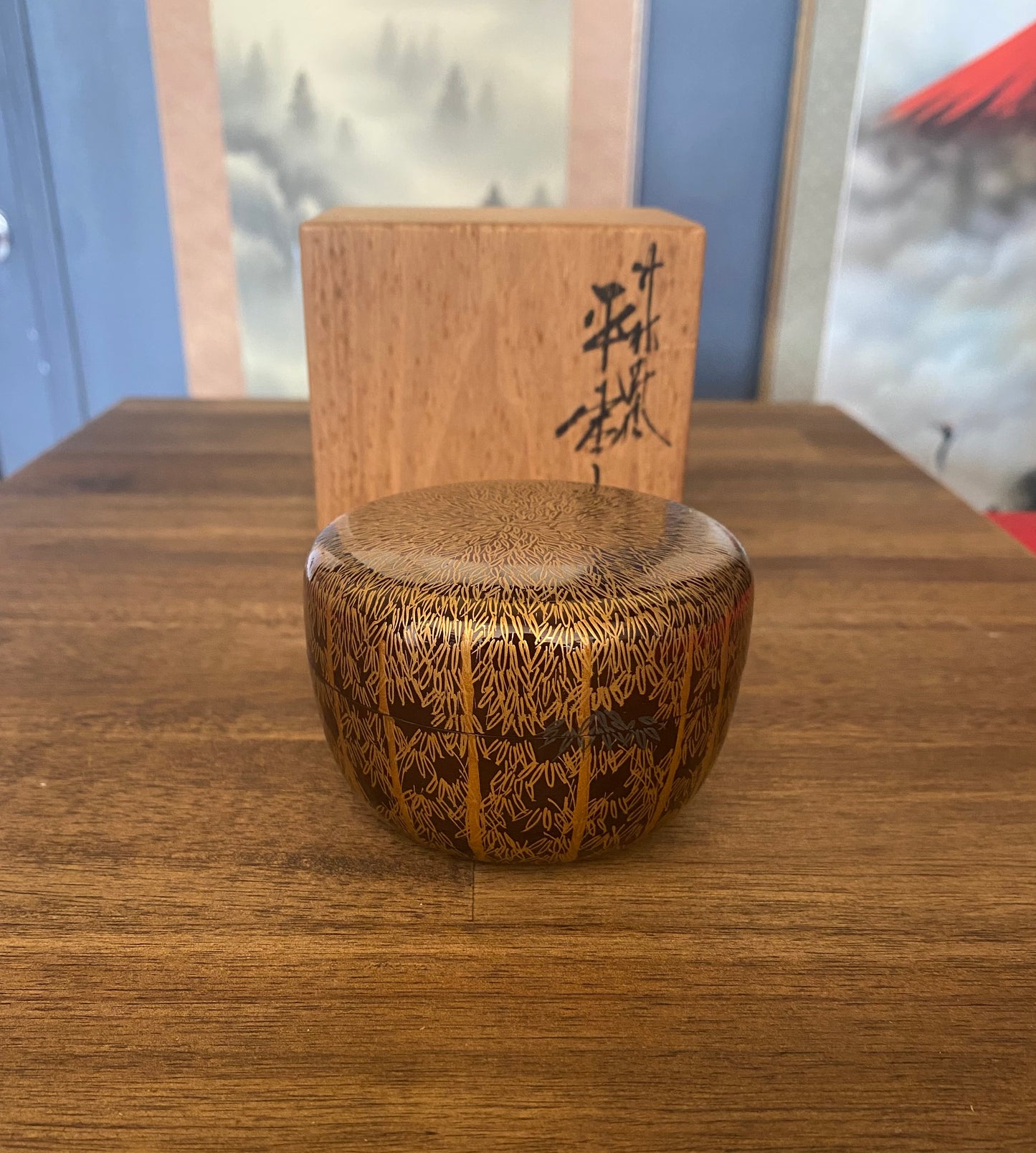 Japanese Traditional Wooden Lacquer Tea Caddy