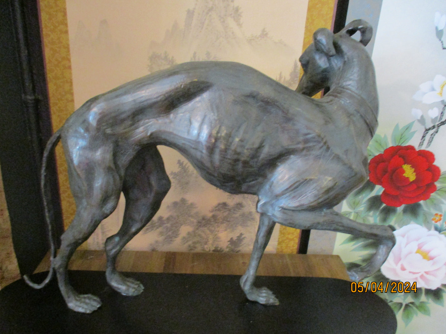 Japanese Bronze Okimono Greyhound.