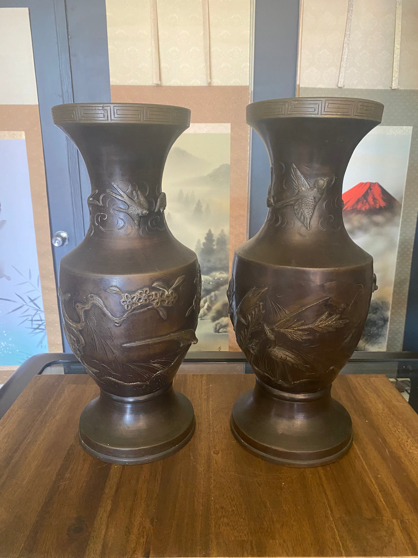 Japanese Bronze Pair of Vases