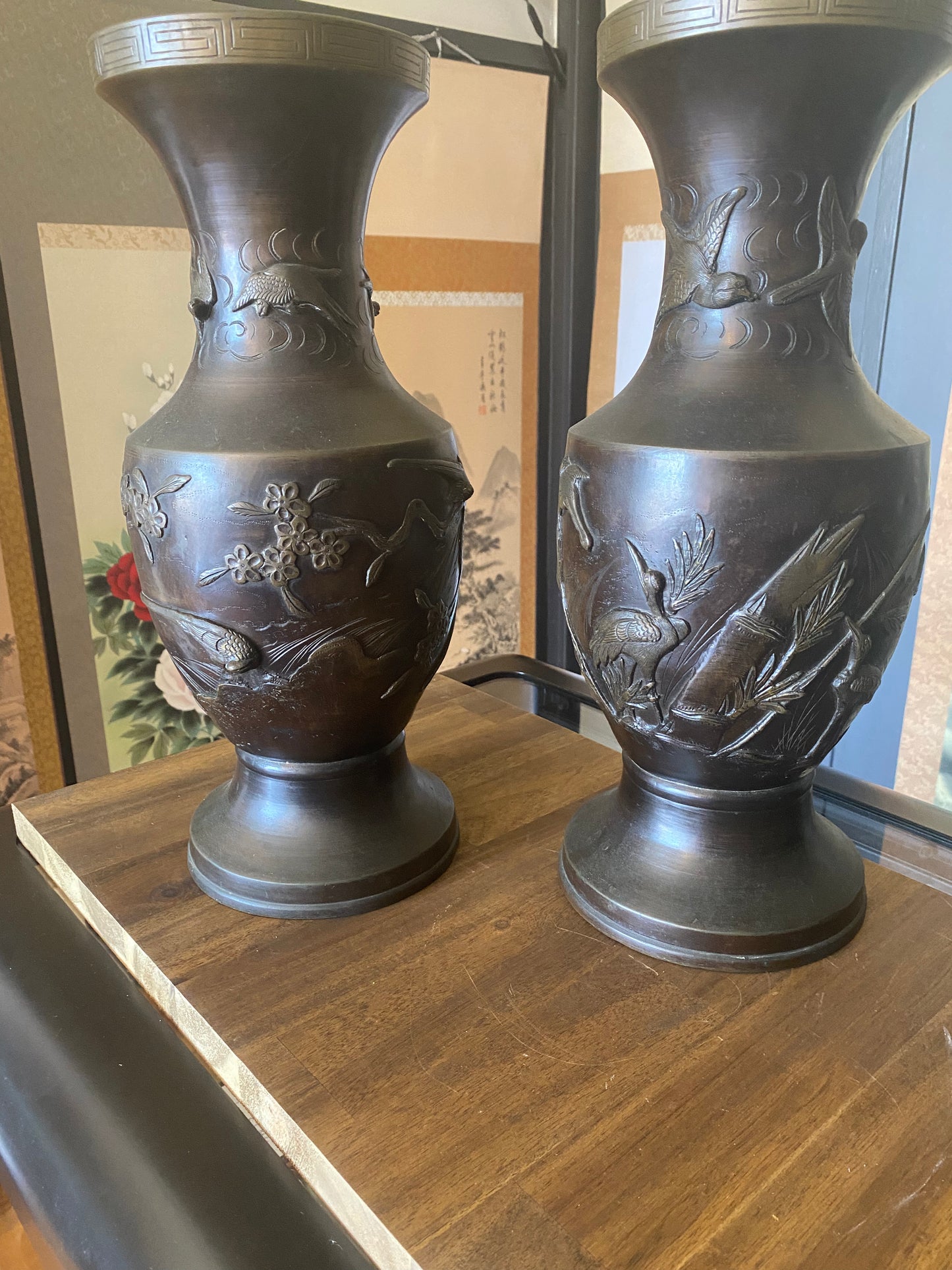 Japanese Bronze Pair of Vases