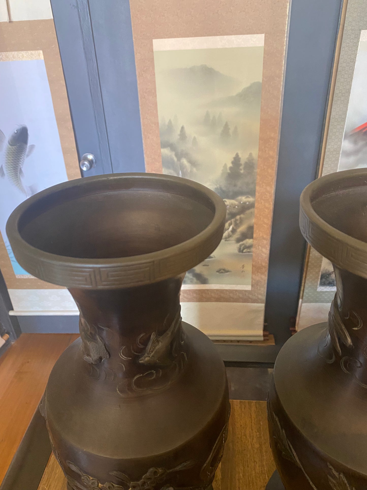 Japanese Bronze Pair of Vases