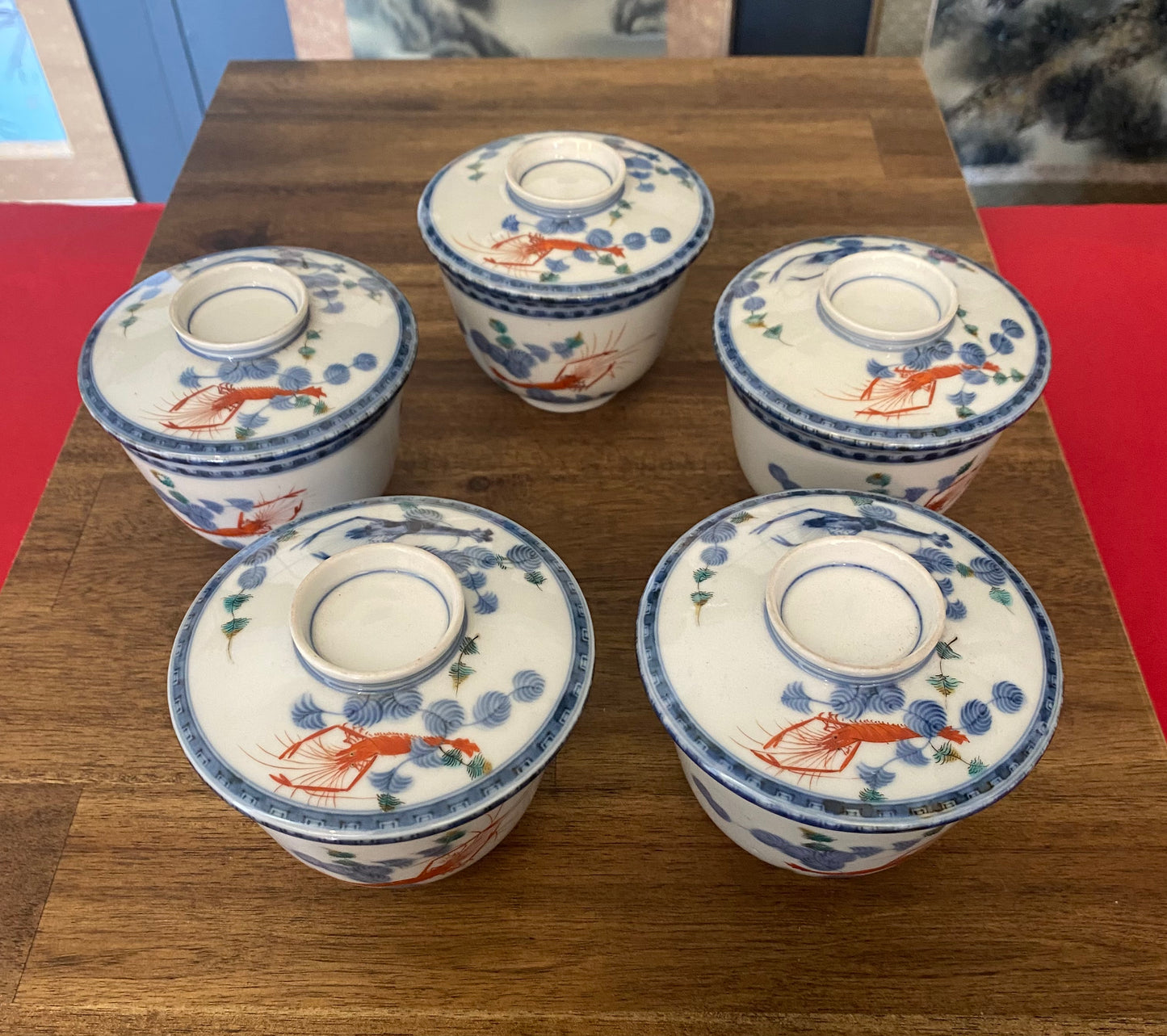 Japanese Kakiemon Lidded Bowl Set of 5