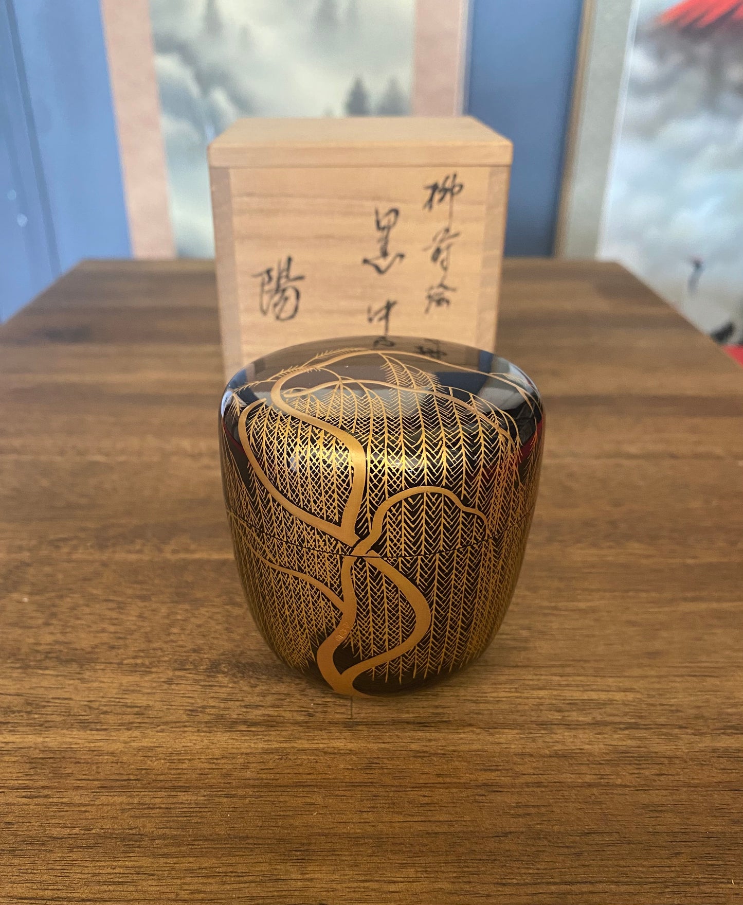 Japanese Traditional Lacquer Wooden Tea Caddy