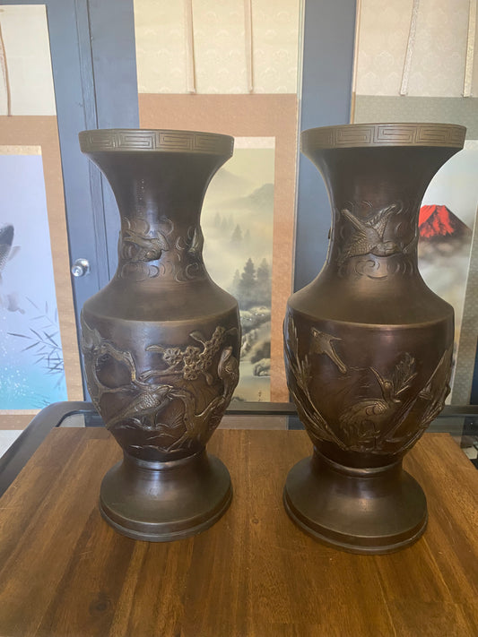 Japanese Bronze Pair of Vases
